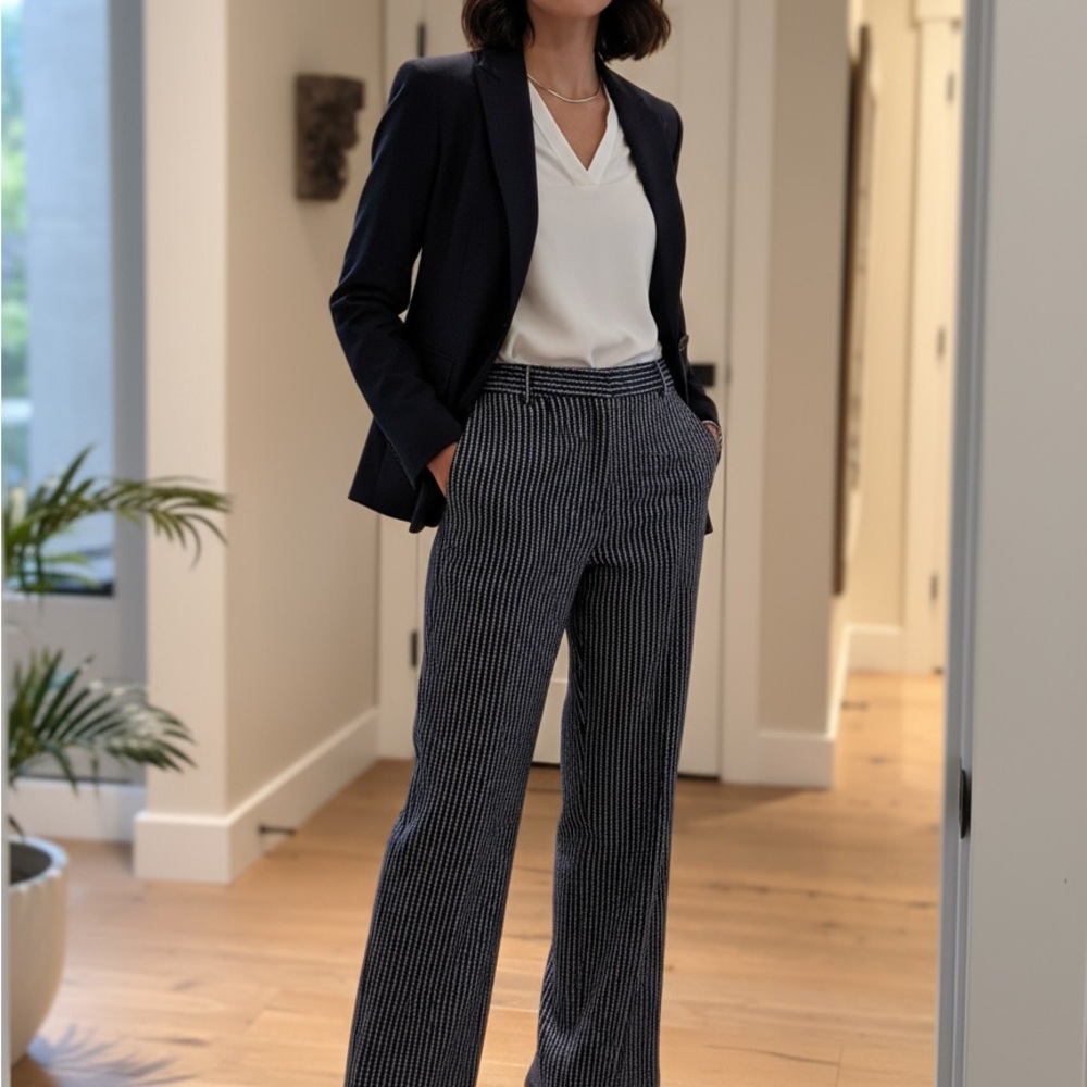 Brooks Brothers Women's Navi blue and White Striped Trousers.